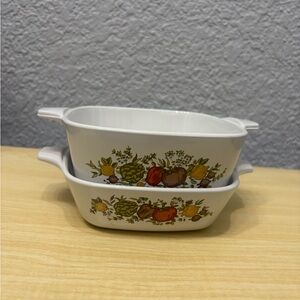 Set of two Corning-ware White Baking Dishes with Harvest Design.